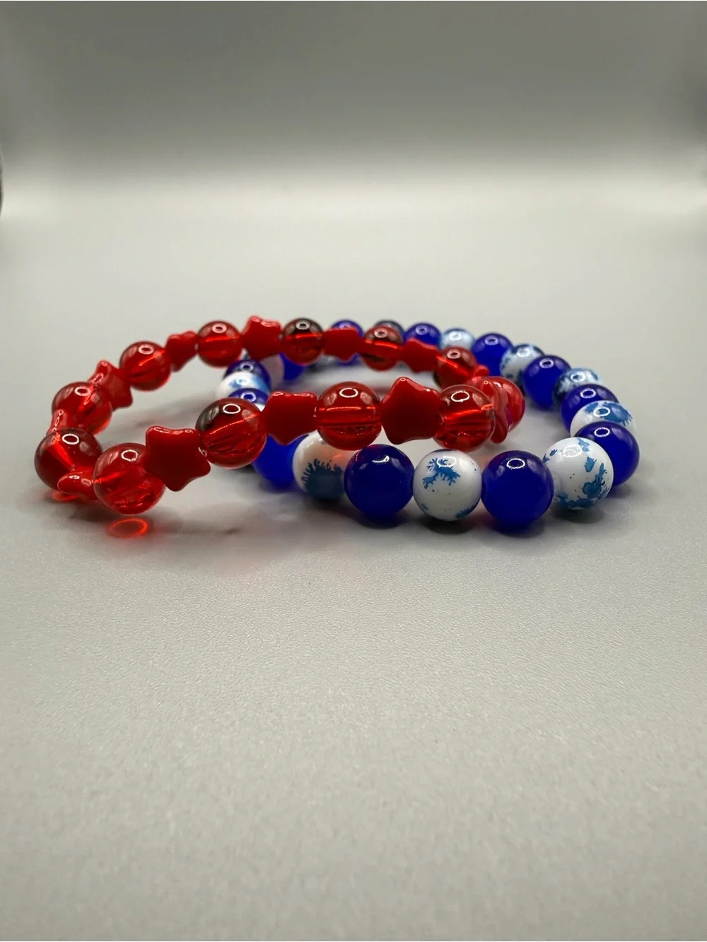 Red & Blue Beaded Stretch Bracelets - Handmade #B0728C